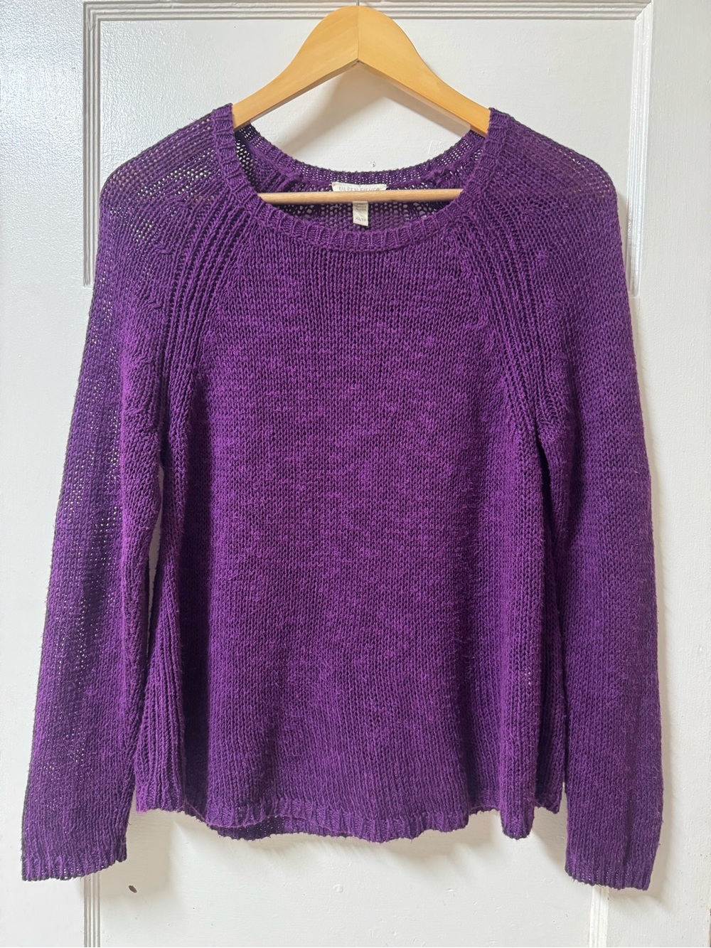 Eileen Fisher Purple Organic Linen Cotton Blend Knit Crewneck Sweater Size XS